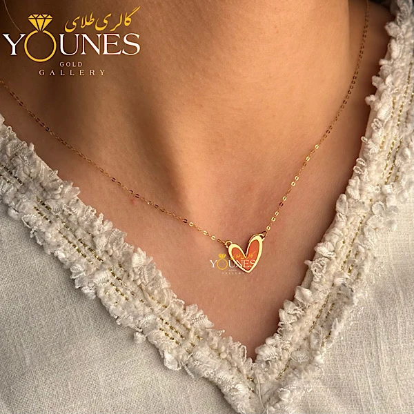 گردنبند میناکاری قلب نارنجی طلا